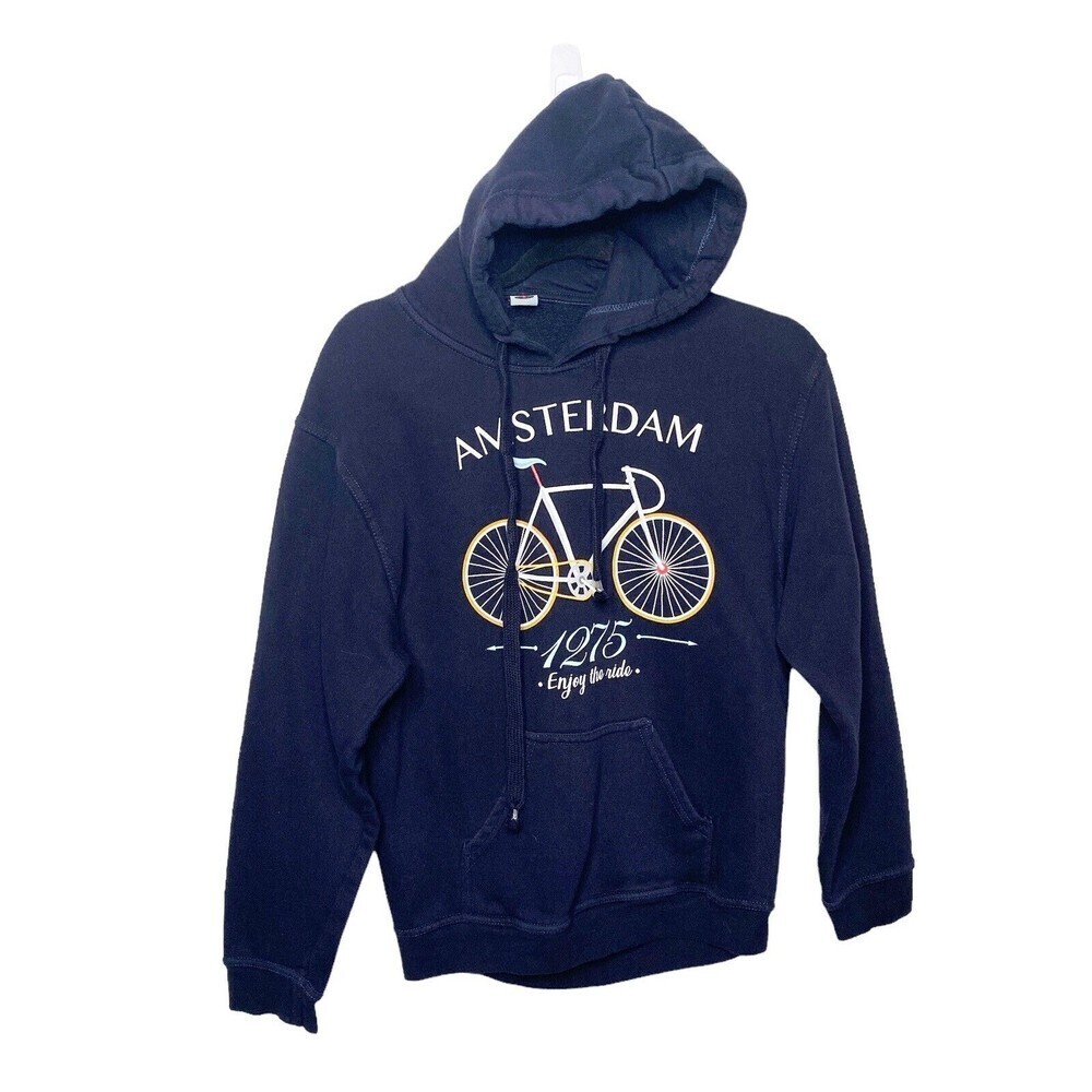 Logo Star Black Amsterdam Bicycle Hoodie Pullover Sweat Shirt Size Mens S Blue